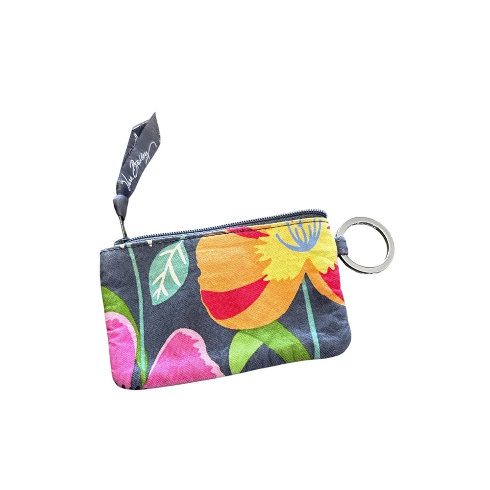 Vera Bradley Zip ID Case Jazzy Bloom Quilted Cotton Wallet Keychain Card Holder